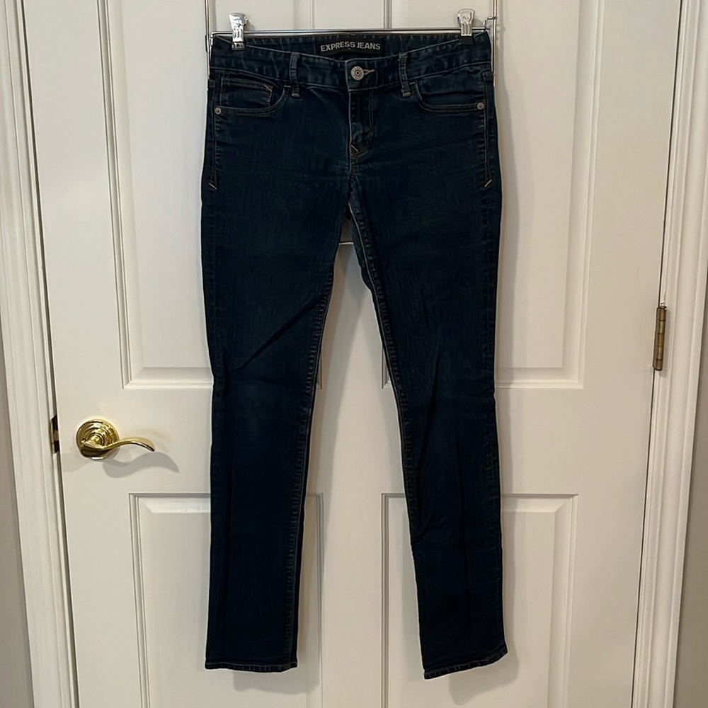 Express Jeans low rise dark wash skinny jeans size 6R
